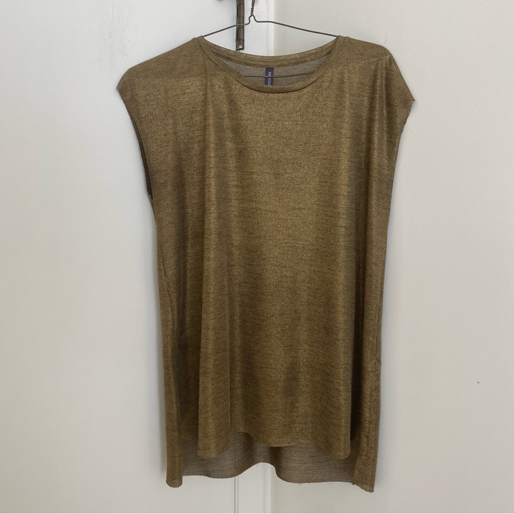 Liquid Gold Sleveless Muscle T Women's Top with Raw Edges Rocker Glam Medium